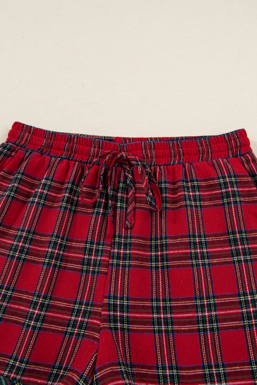 Dearlovers Red Plaid Contrast Patched Christmas Holiday Long Sleeve Shirt and Short 2pcs Pajama Set