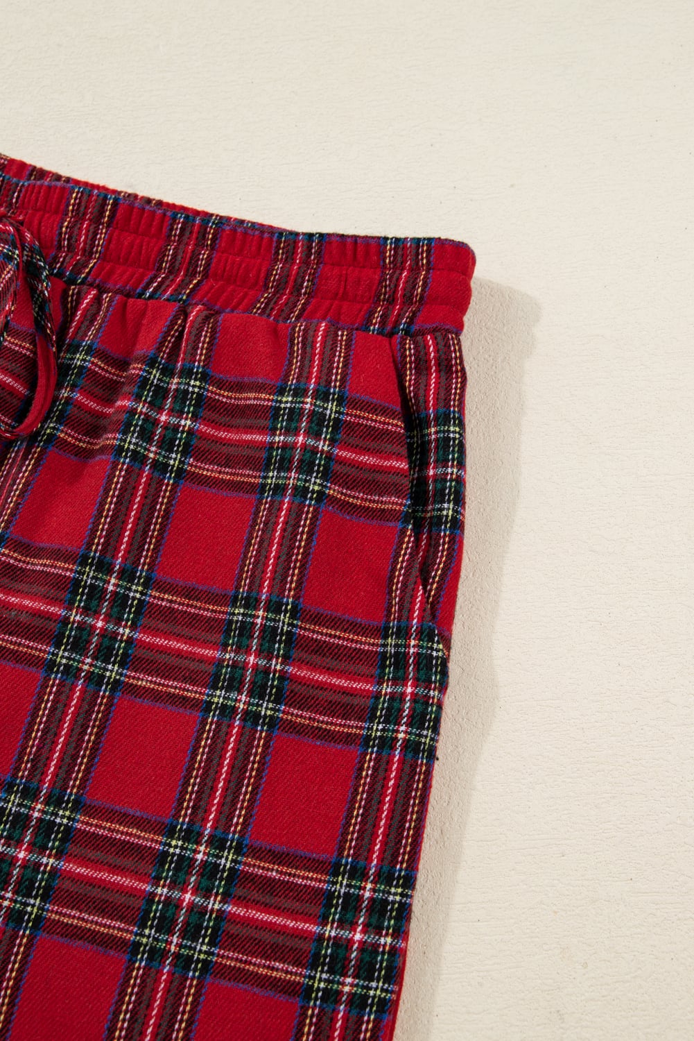 Dearlovers Red Plaid Contrast Patched Christmas Holiday Long Sleeve Shirt and Short 2pcs Pajama Set