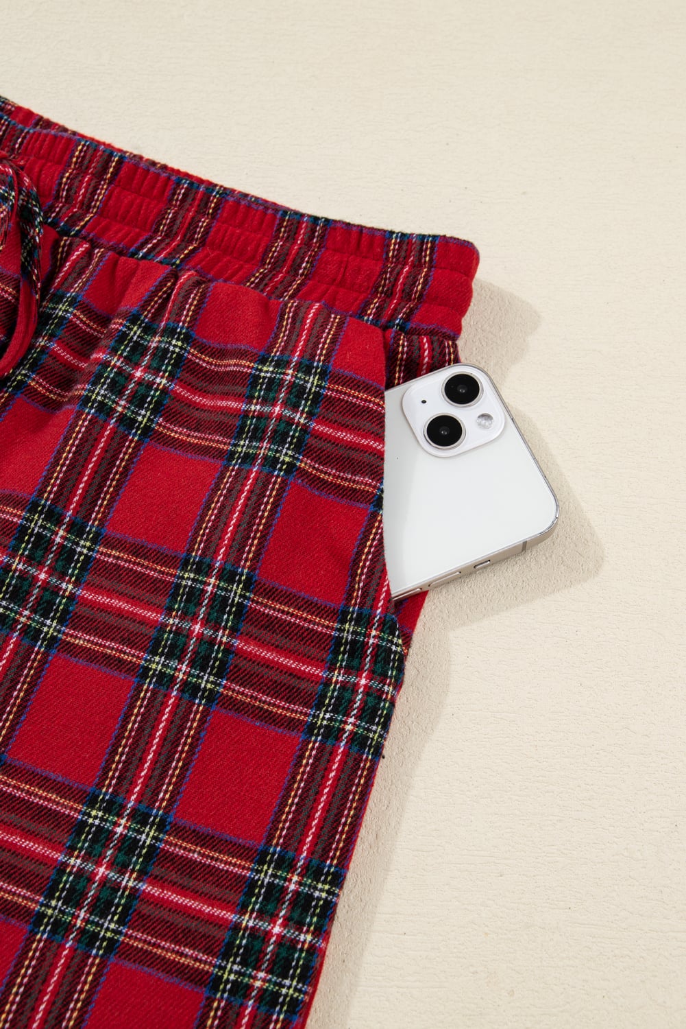 Dearlovers Red Plaid Contrast Patched Christmas Holiday Long Sleeve Shirt and Short 2pcs Pajama Set