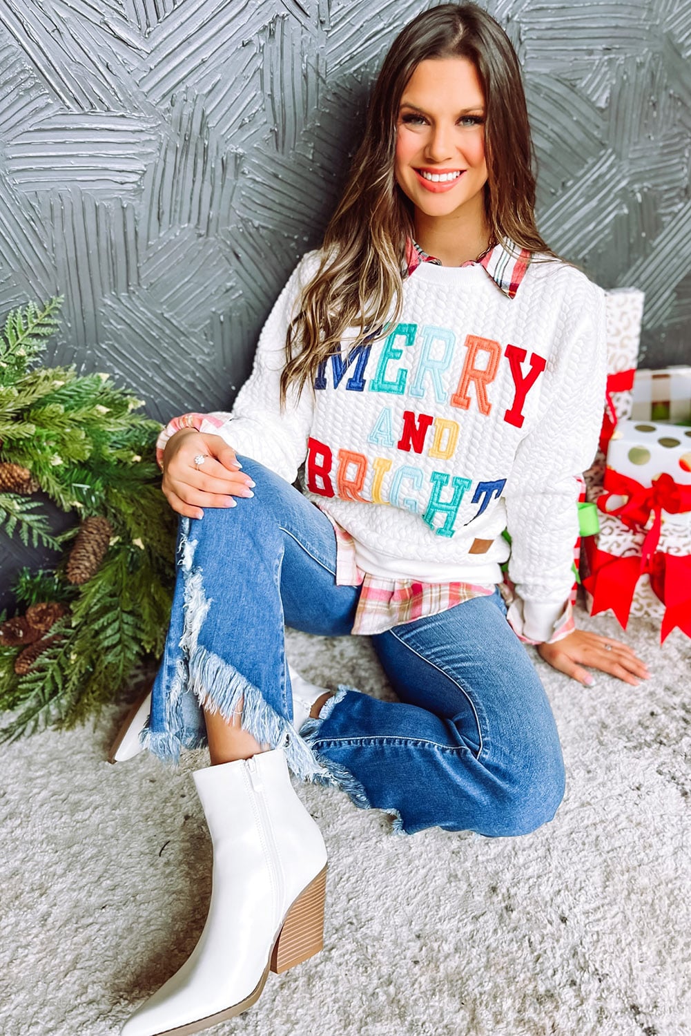 Dearlovers White Merry And Bright Cable Knit Pullover Sweatshirt