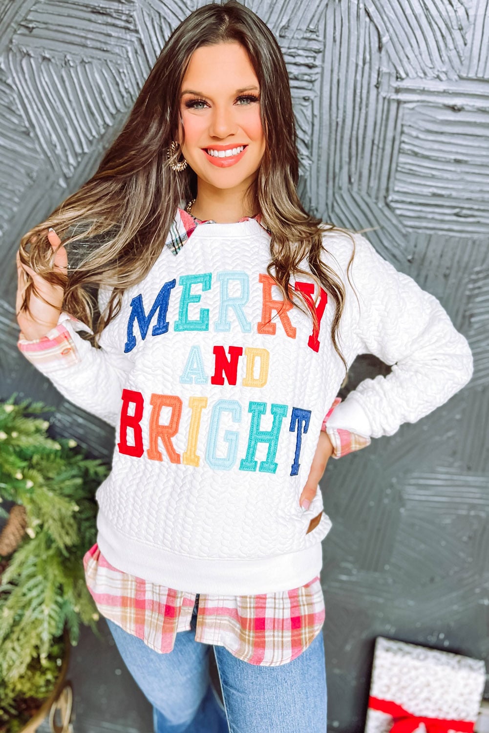 Dearlovers White Merry And Bright Cable Knit Pullover Sweatshirt