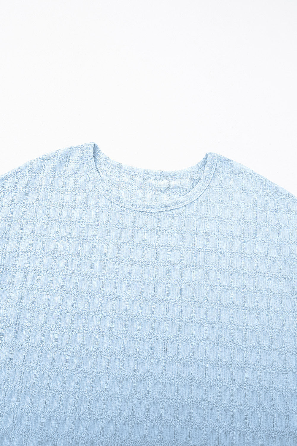 Sky Blue Solid Color Textured Batwing Sleeve Tee