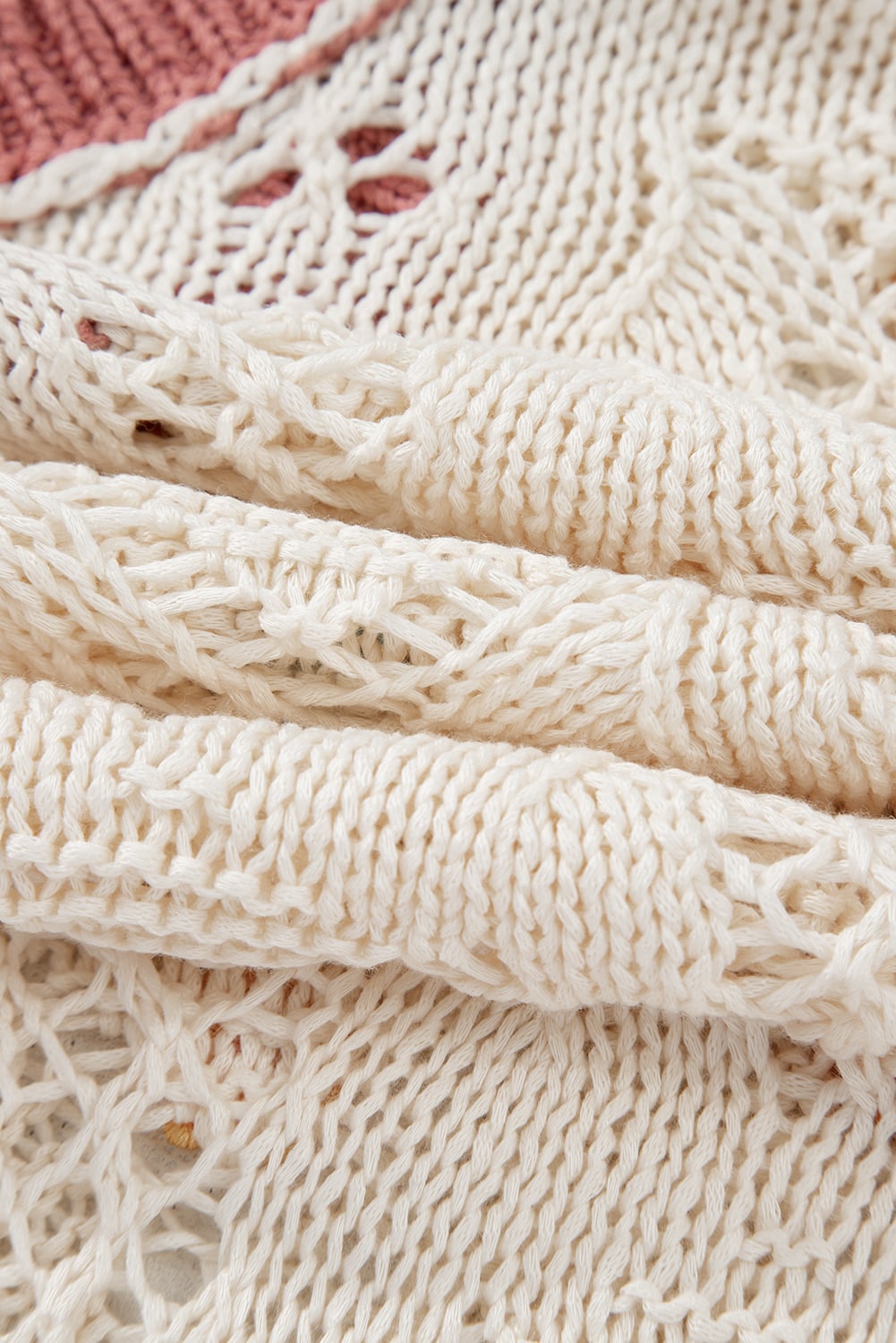Delicacy Embroidered Flowers Colorblock Edge Hollowed Sweater