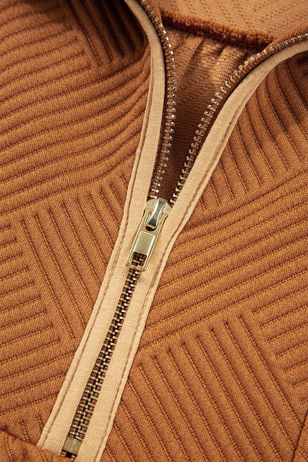 Desert Gold  Quarter Zip Collar Bracelet Sleeve Textured Mini Dress