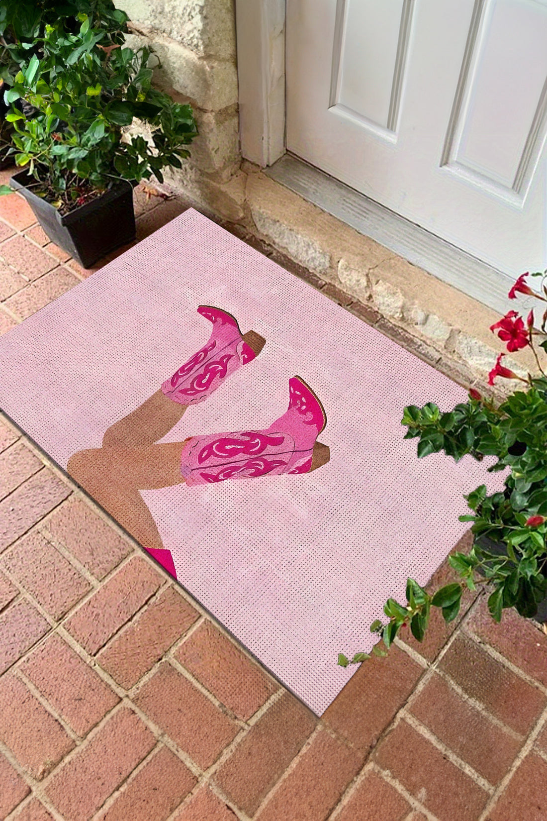 Bright Pink Cowgirl Boots Absorbent Bath Mat