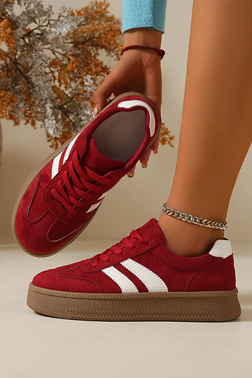 Fiery Red Contrast PU Leather Detail Lace Up Casual Shoes