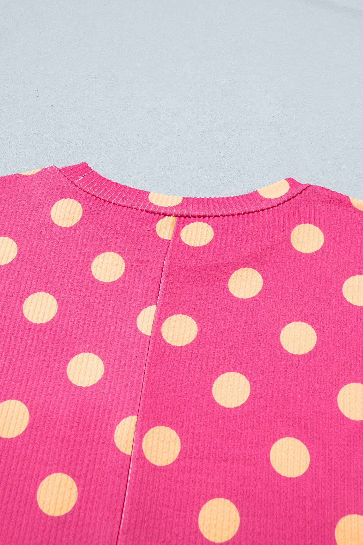 Pink DEFECTIVE Polka Dot Patch Pocket Twisted Ribbed Top