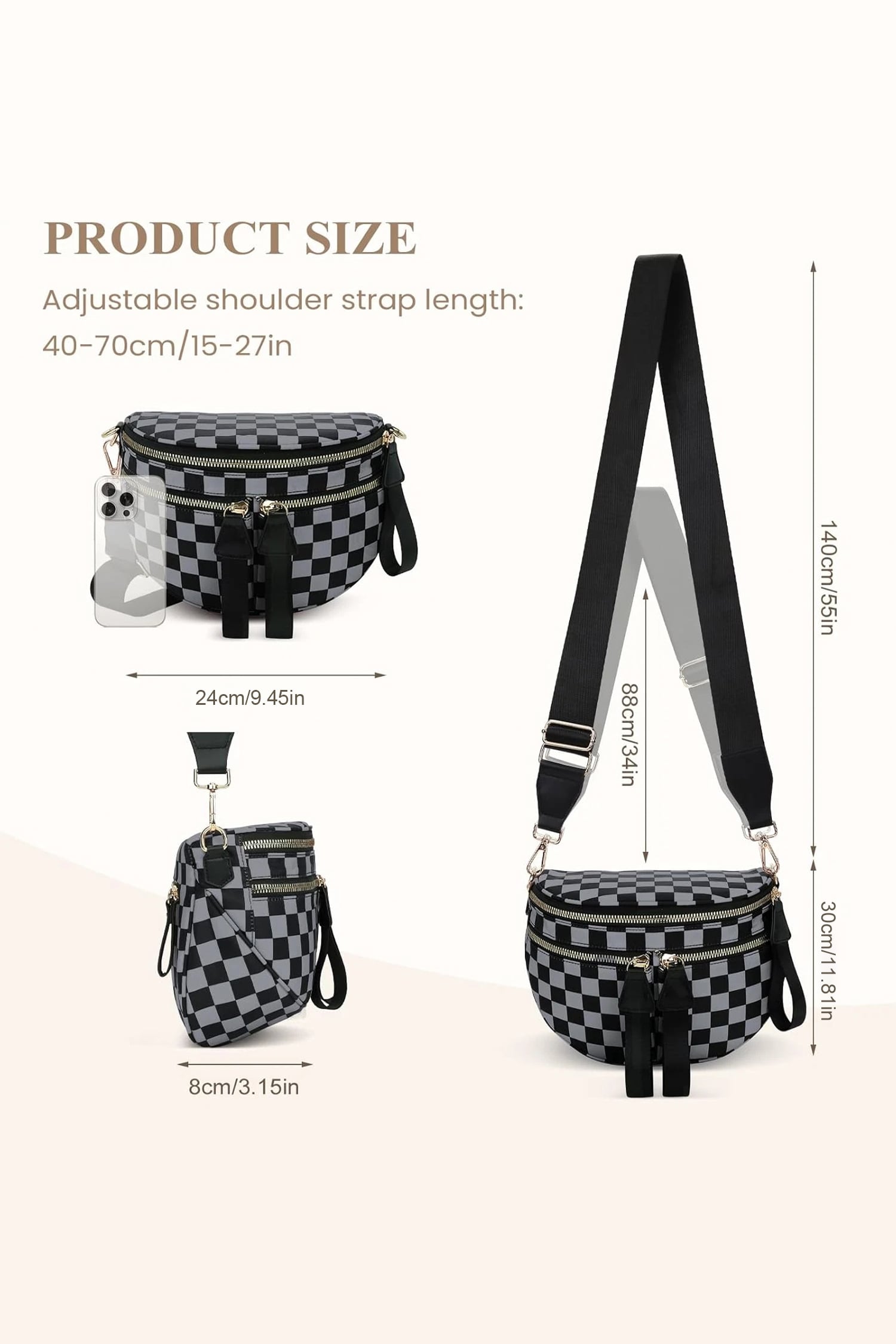 Dirty blue Canvas Checkerboard Pattern 27cm Compact Crossbody Bag