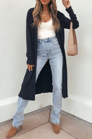Dirty blue Solid Color Long Sleeve Casual Tunic Shift Cardigan