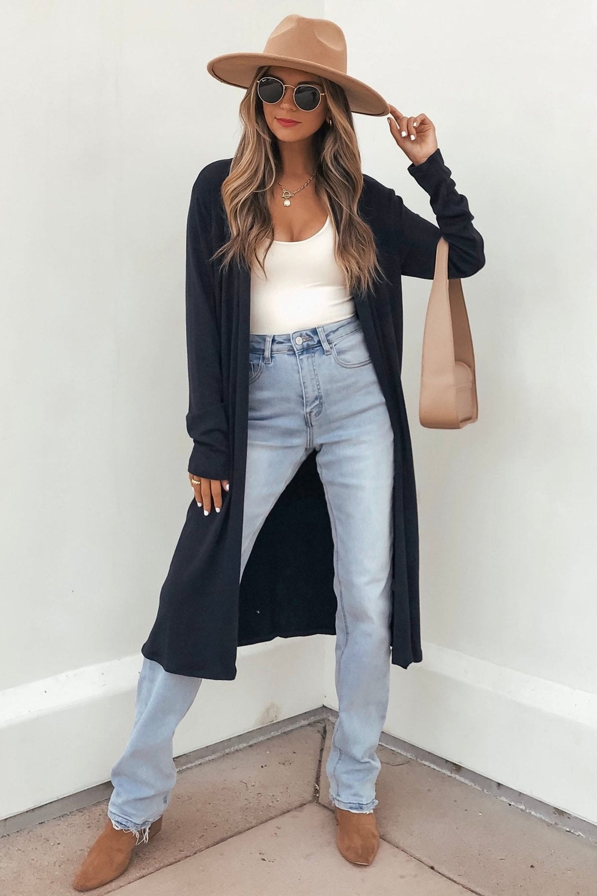 Dirty blue Solid Color Long Sleeve Casual Tunic Shift Cardigan