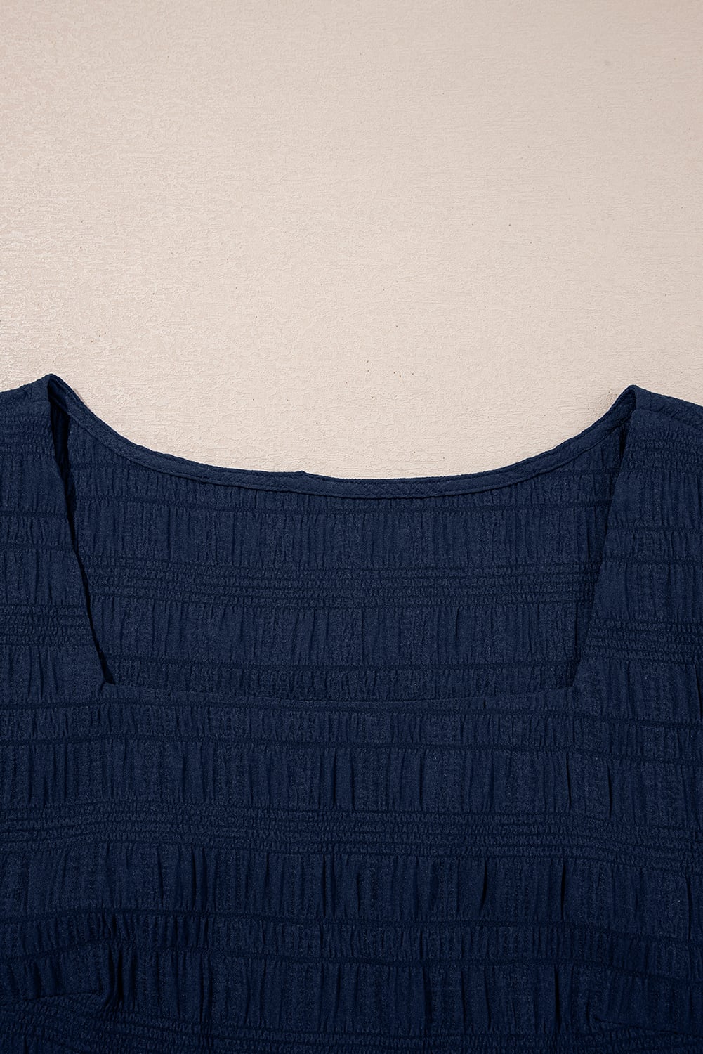 Dirty blue Textured Square Neck Top and Shirred High Waist Shorts Set