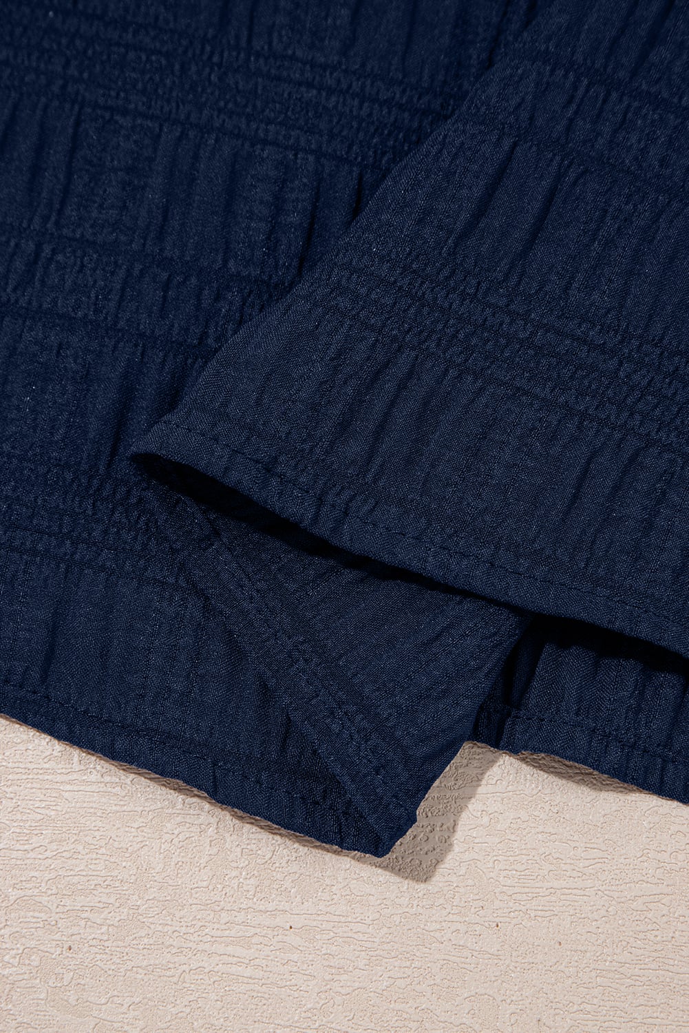 Dirty blue Textured Square Neck Top and Shirred High Waist Shorts Set