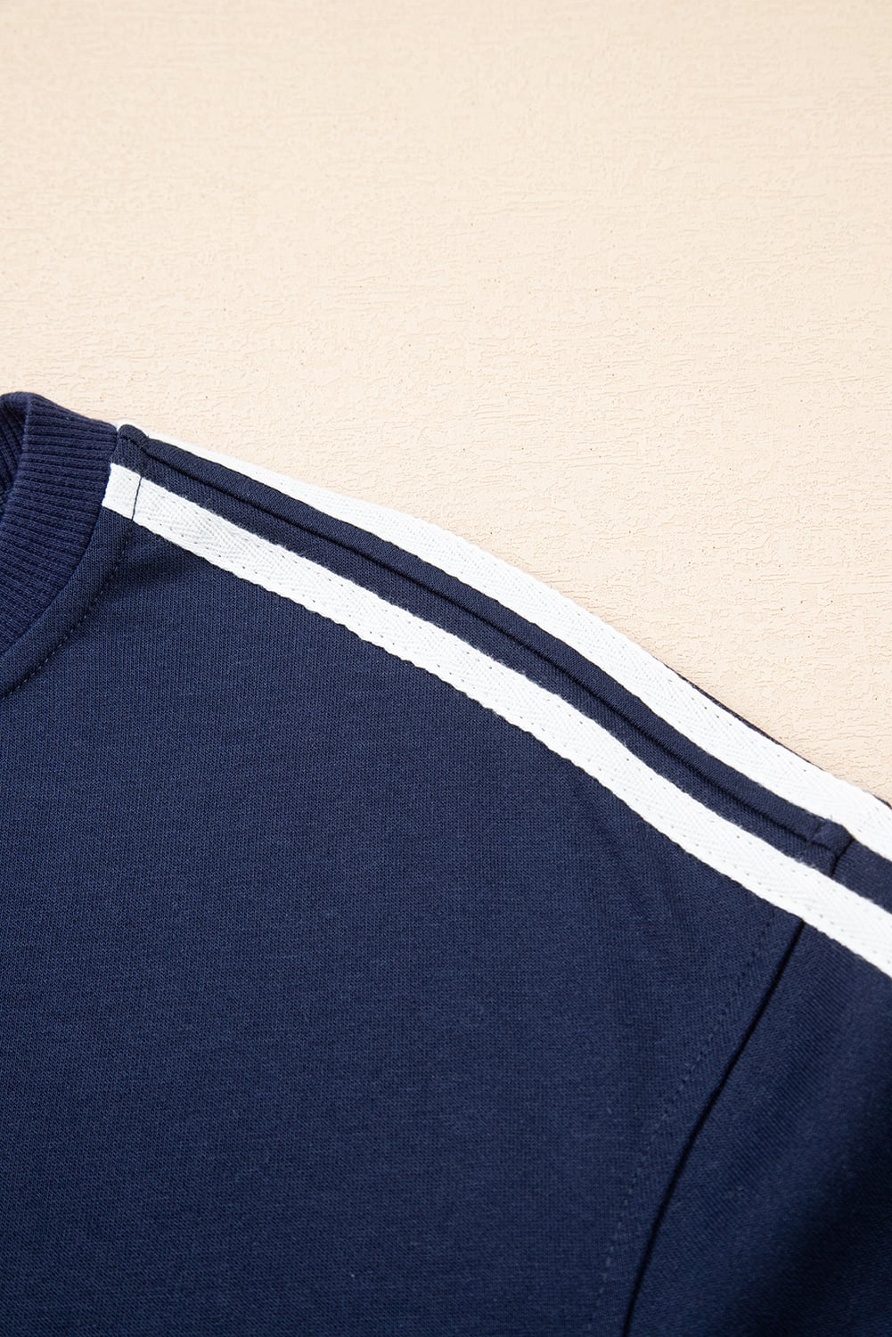 Dirty blue Varsity Striped Detail Crewneck Pullover Elastic Sweatpants 2pcs Outfit