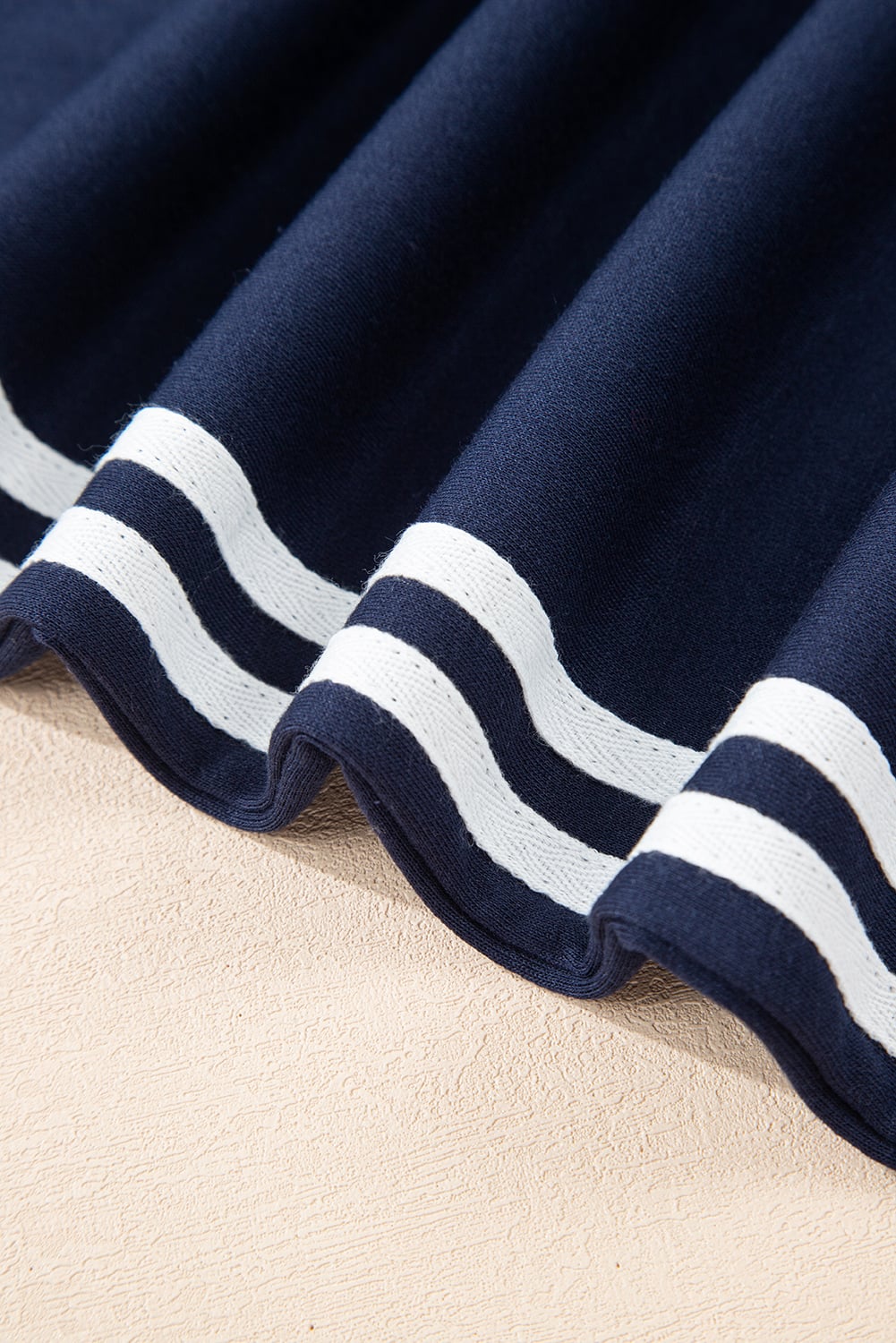 Dirty blue Varsity Striped Detail Crewneck Pullover Elastic Sweatpants 2pcs Outfit