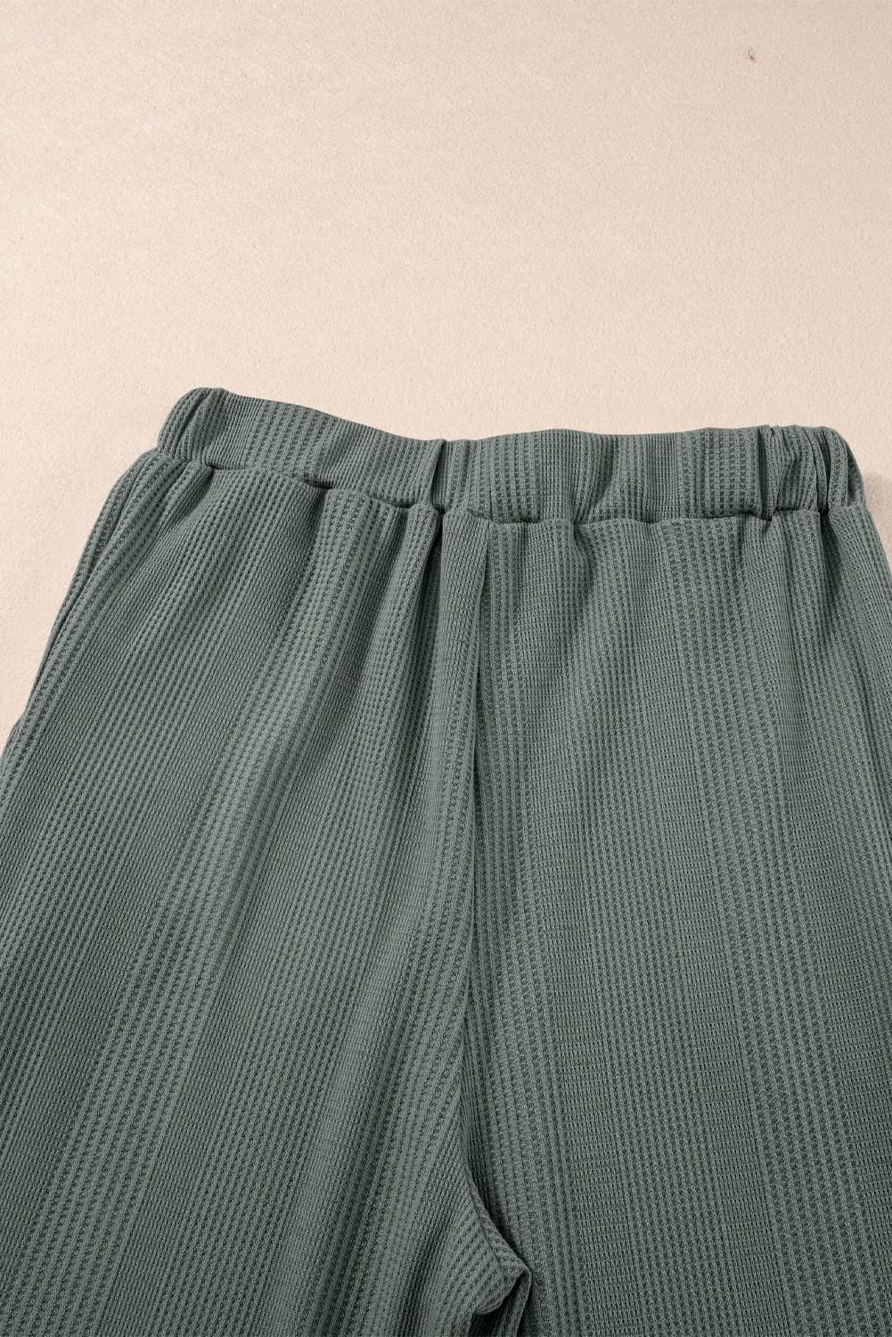 Duffel Green Solid Color Ribbed Ruffle Tank Top and Pants Set