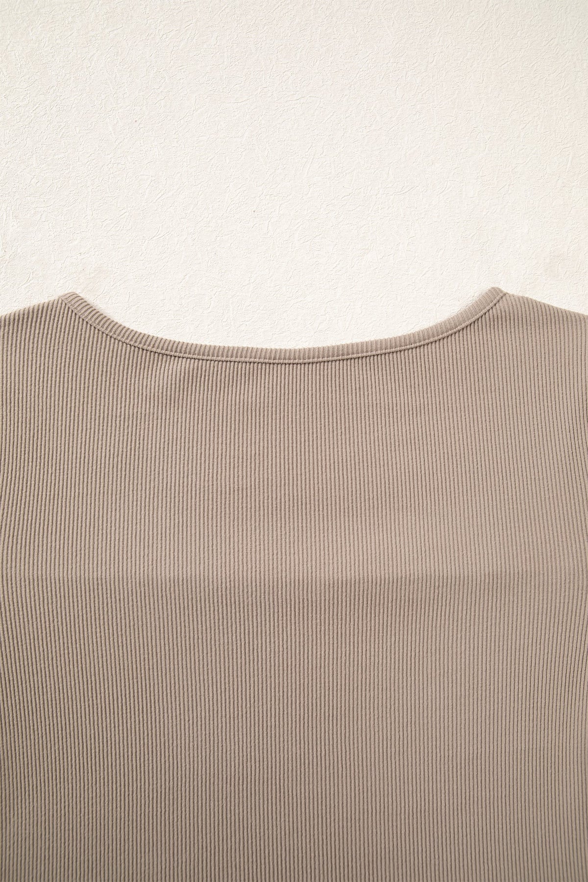 DUNE Solid Color Ribbed Lace Neck Long Sleeve Top