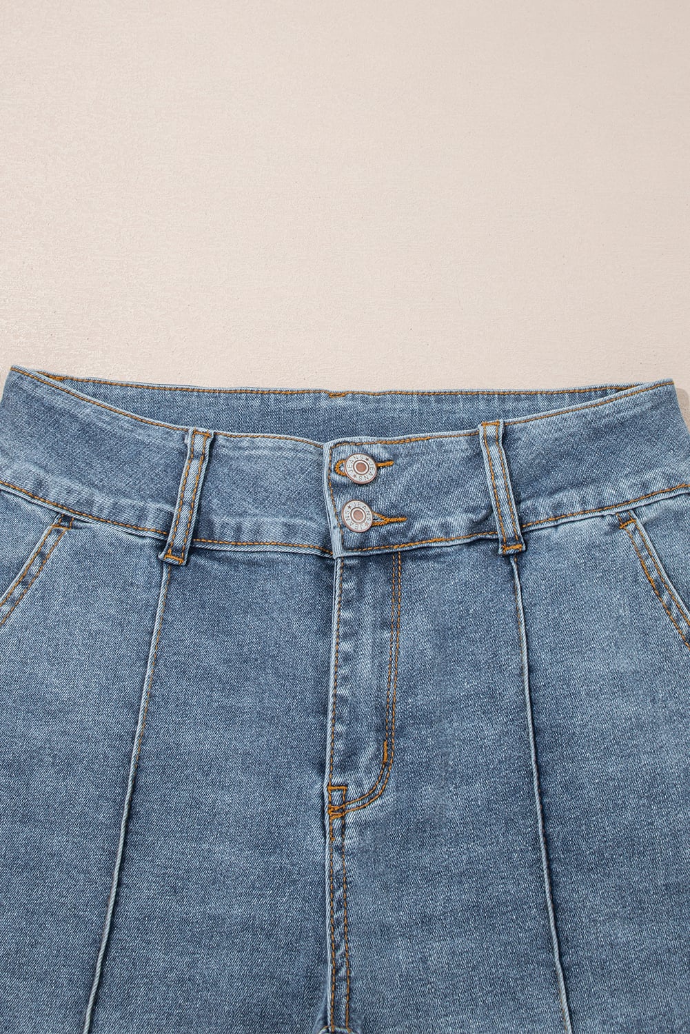 Dusk Blue 2 Button High Waist Piping Trim Bootcut Jeans