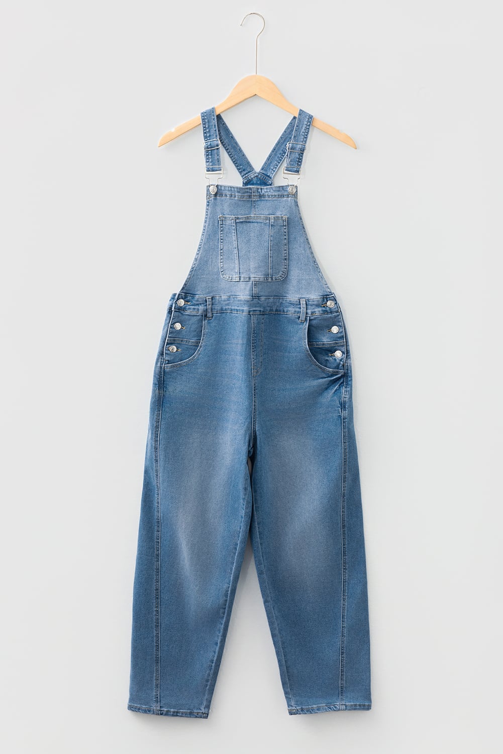Dusk Blue Adjustable Buckle Barrel Denim Overalls