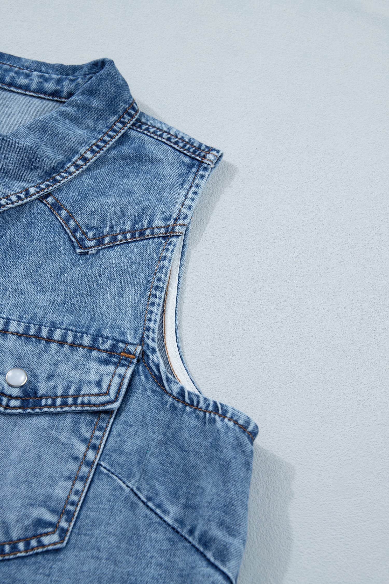 Dusk Blue Buttoned Front Collared Sleeveless Denim Vest