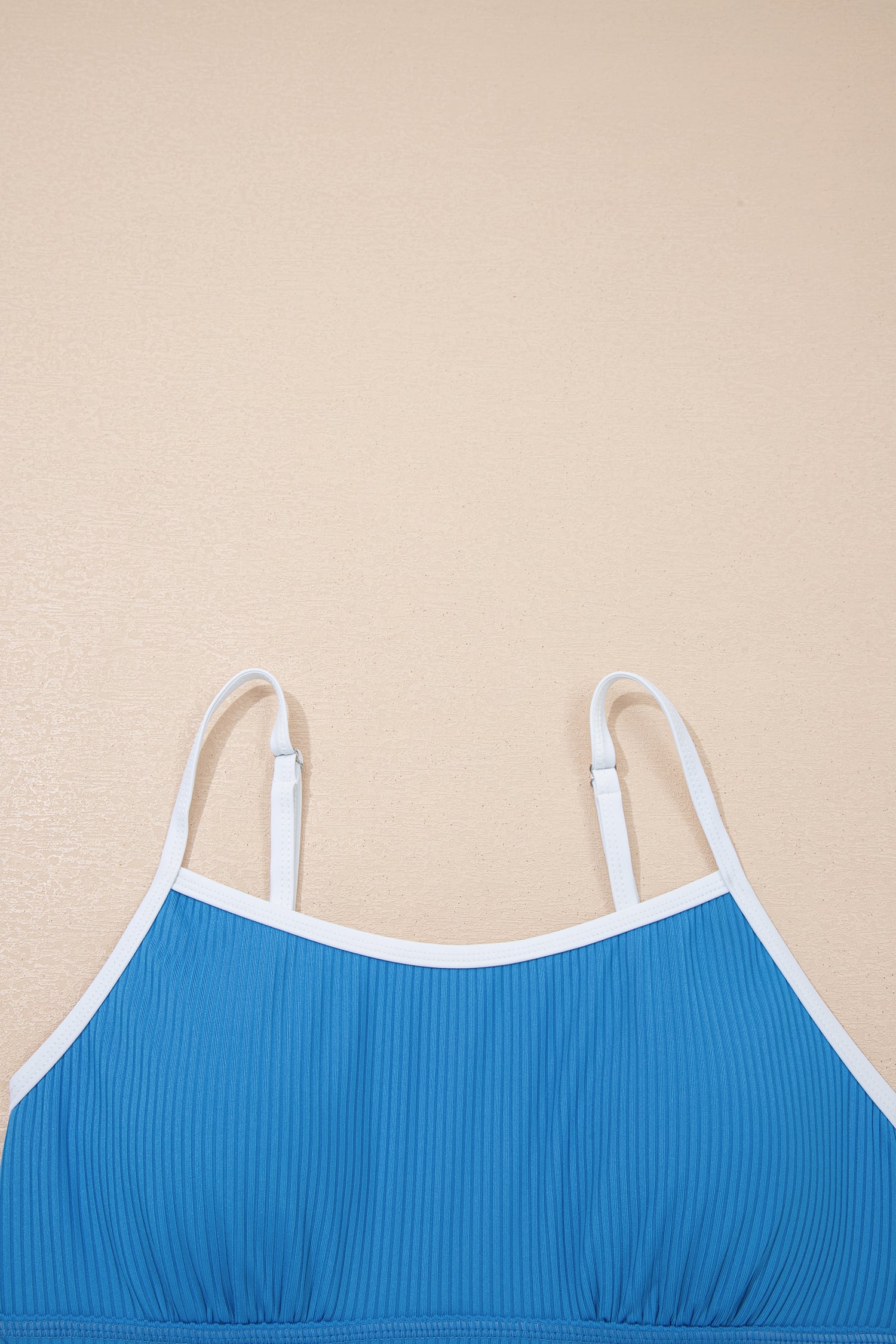 Dusk Blue Color Block Edge Ribbed Pocketed Lined Swim Dress