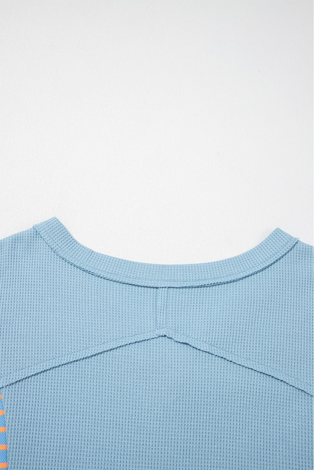 Dusk Blue Exposed Seam Waffle Striped Patchwork Baggy Pullover