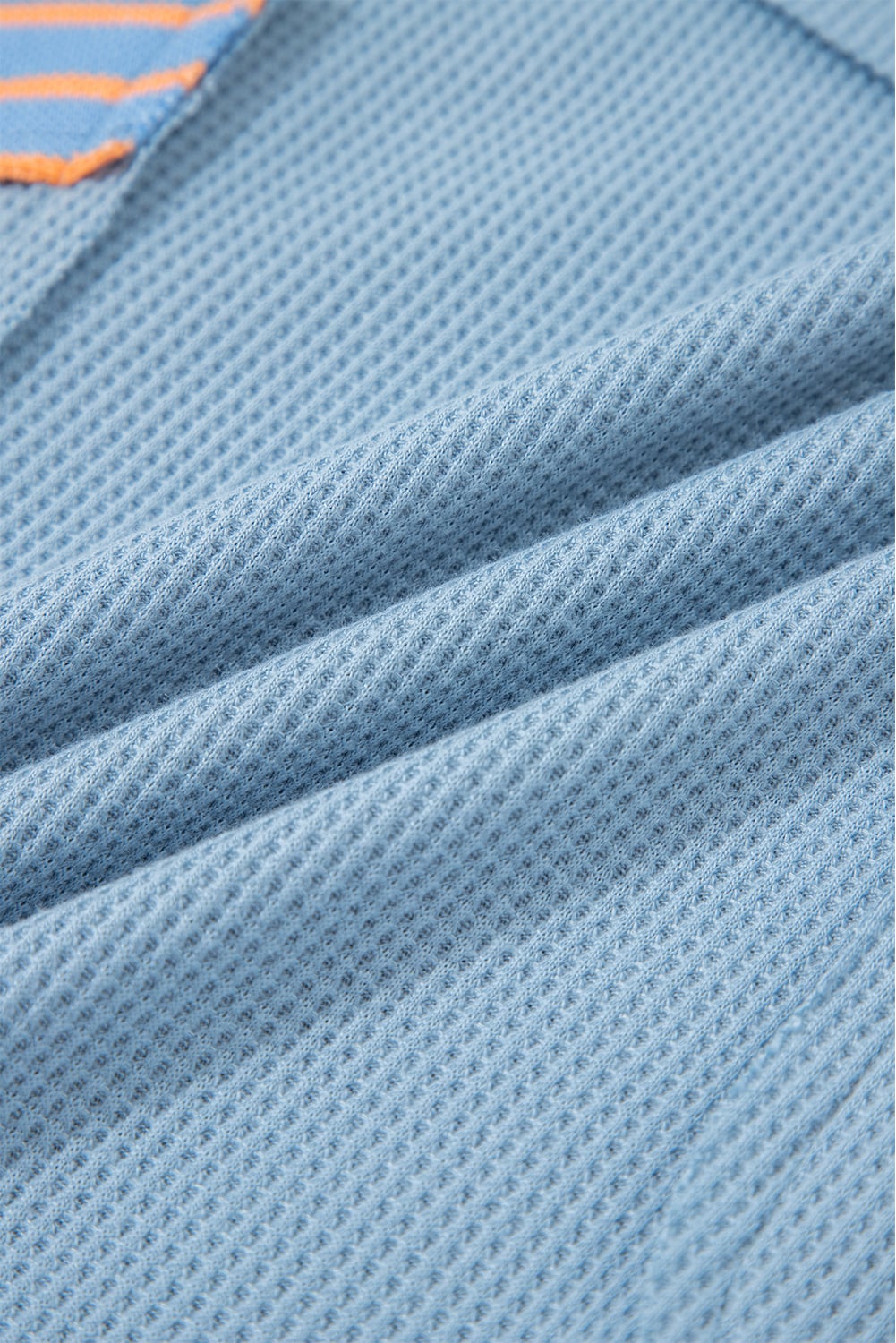 Dusk Blue Exposed Seam Waffle Striped Patchwork Baggy Pullover