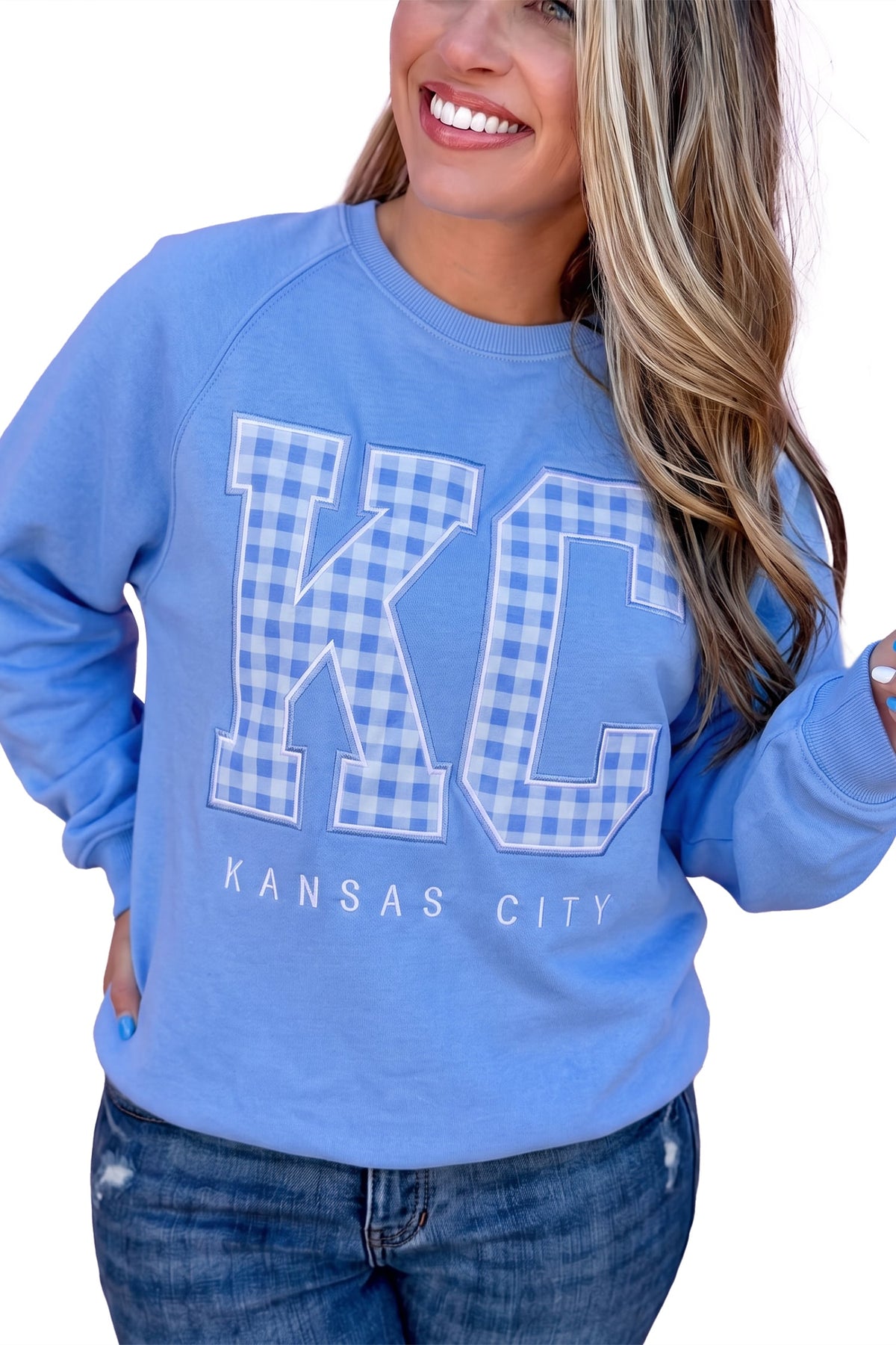 Dusk Blue Floral Letter Print Loose Fit Long Sleeve Round Neck Plus Size Sweatshirt