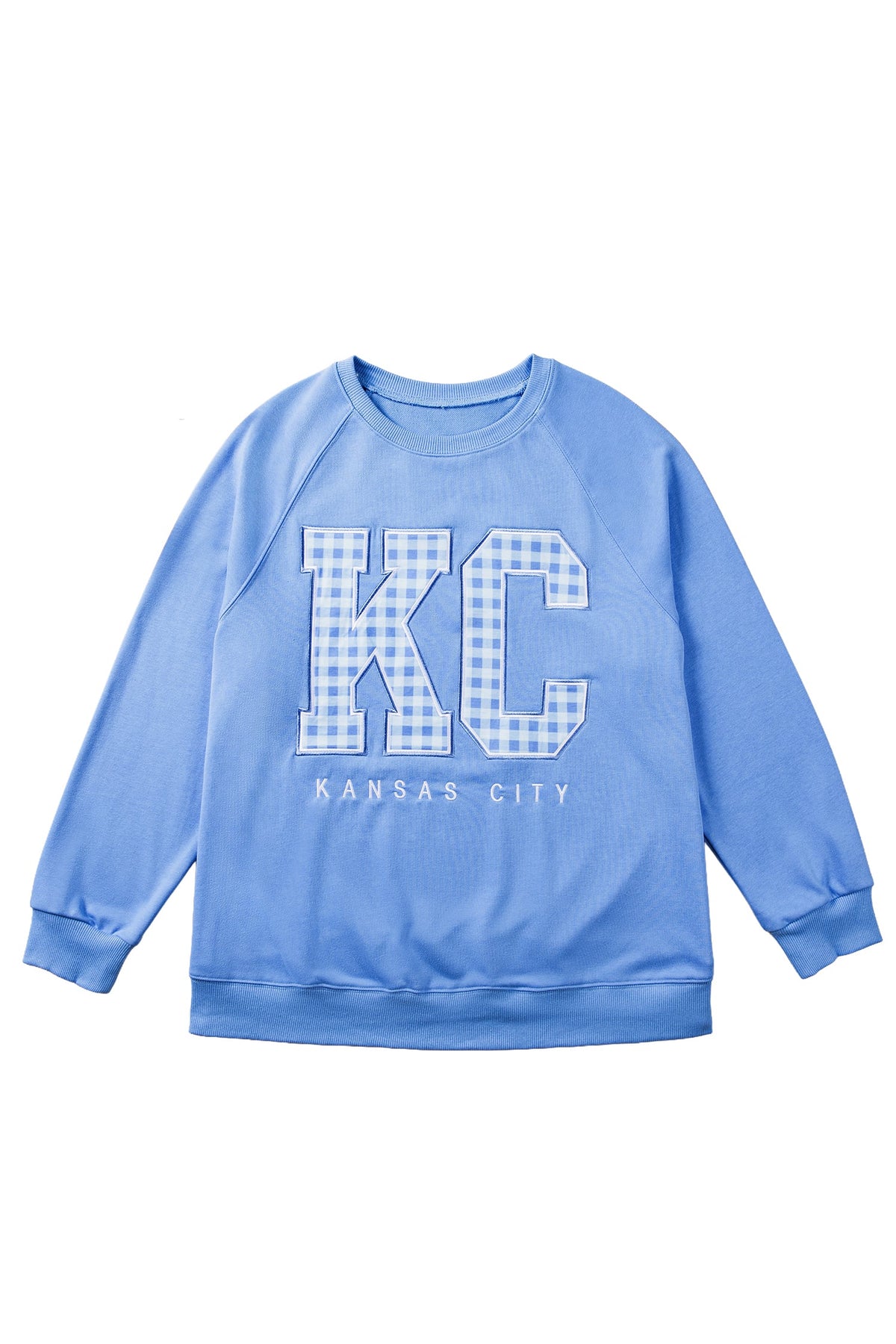 Dusk Blue Floral Letter Print Loose Fit Long Sleeve Round Neck Plus Size Sweatshirt