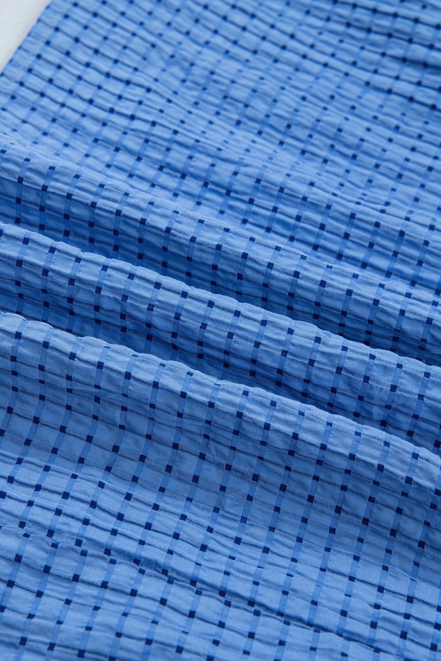 Dusk Blue Gingham Textured Bow Tie Short Sleeve Tiered Midi Dress