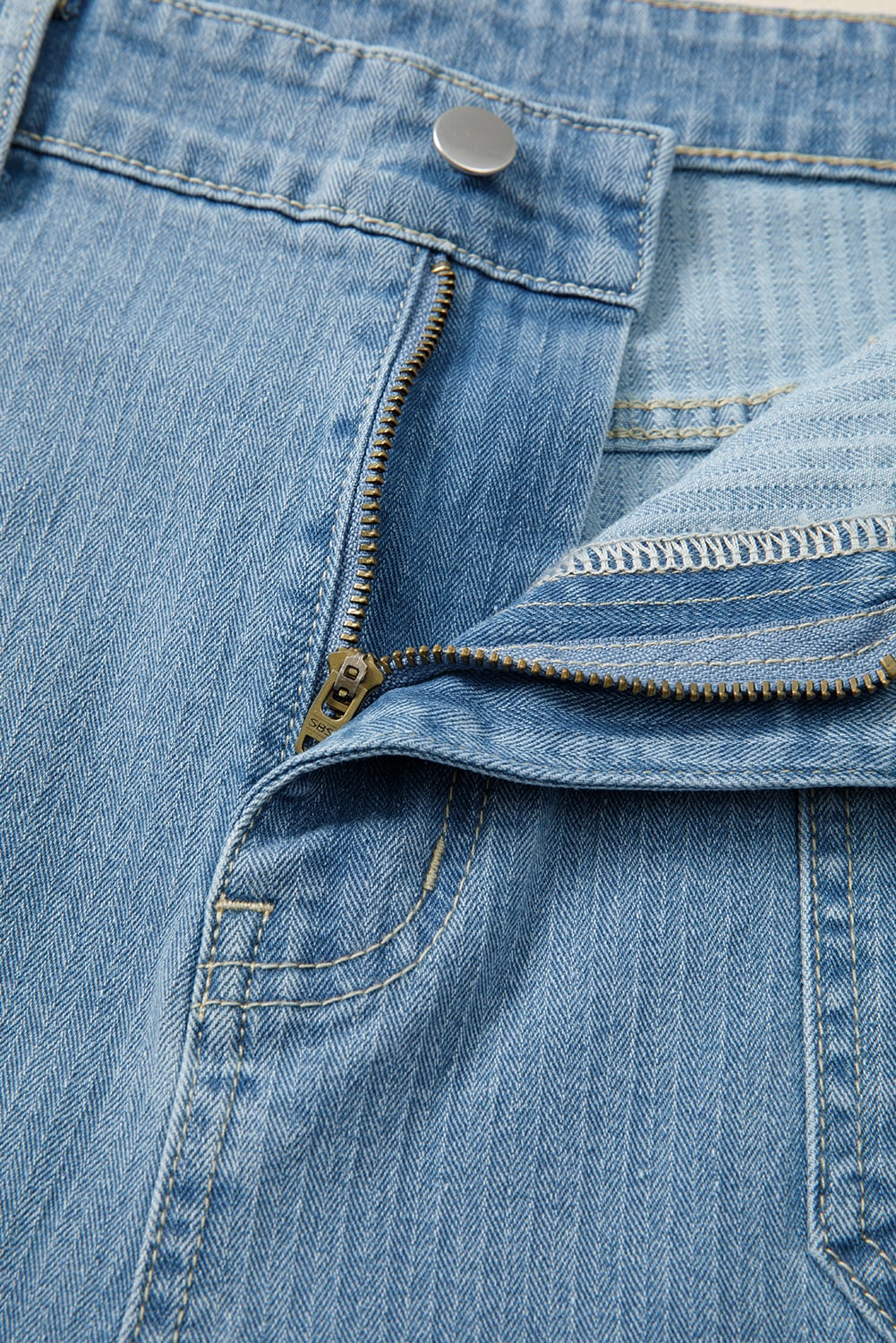 Dusk Blue Patched Pocket Textured Wide Leg Plus Size Jeans