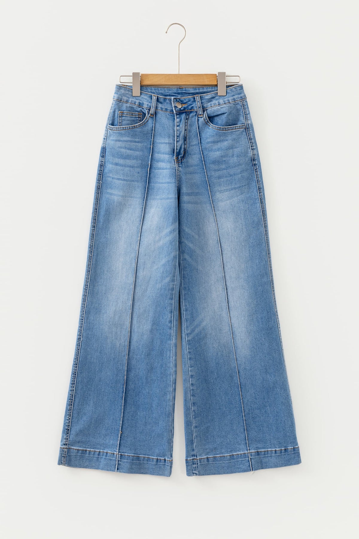 Dusk Blue Piping Seam Detail Flare Leg Pocket Jeans