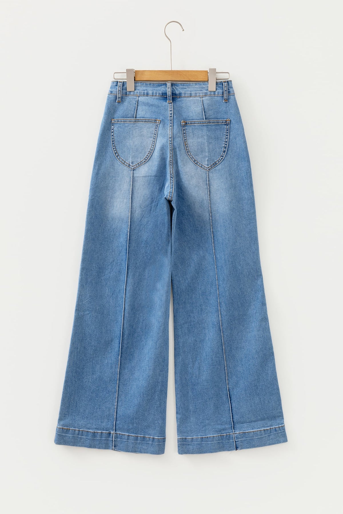 Dusk Blue Piping Seam Detail Flare Leg Pocket Jeans