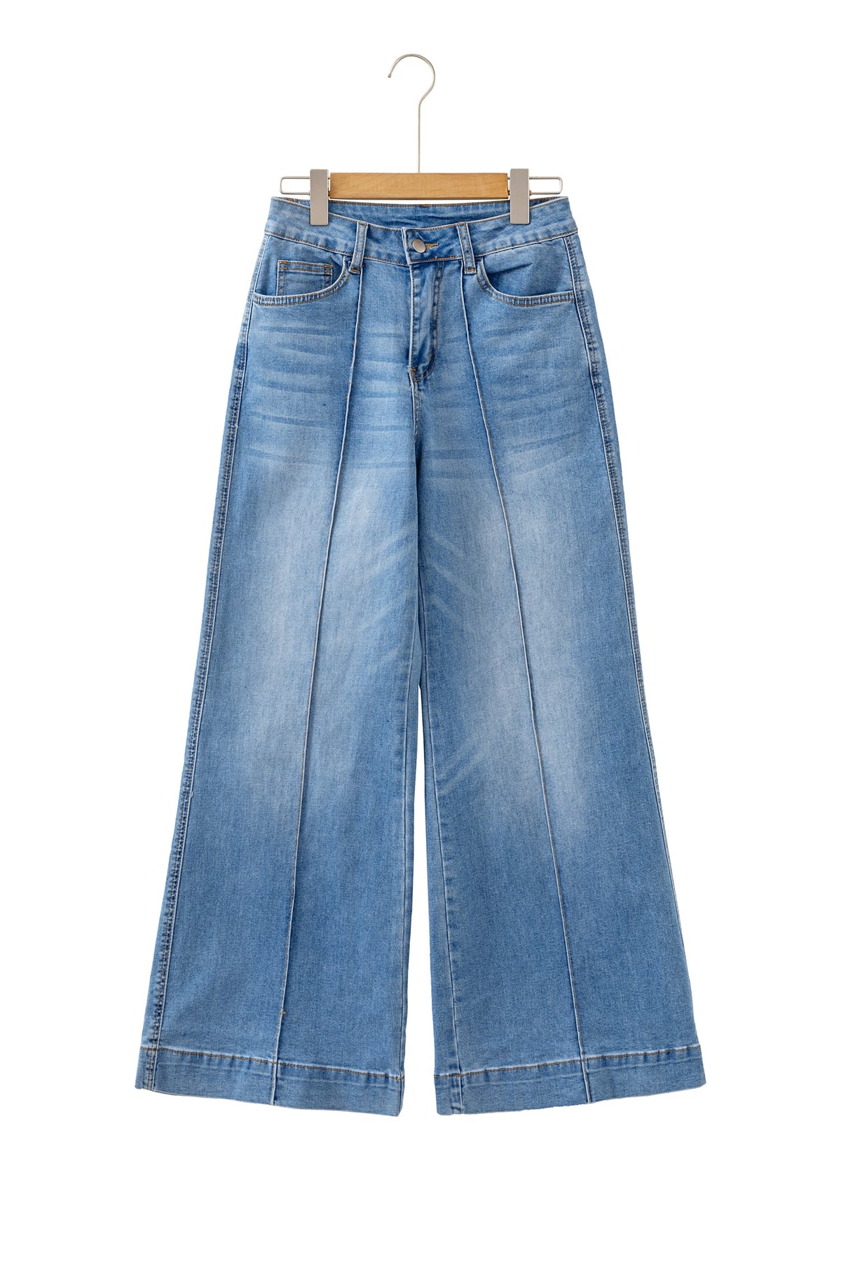 Dusk Blue Piping Seam Detail Flare Leg Pocket Jeans