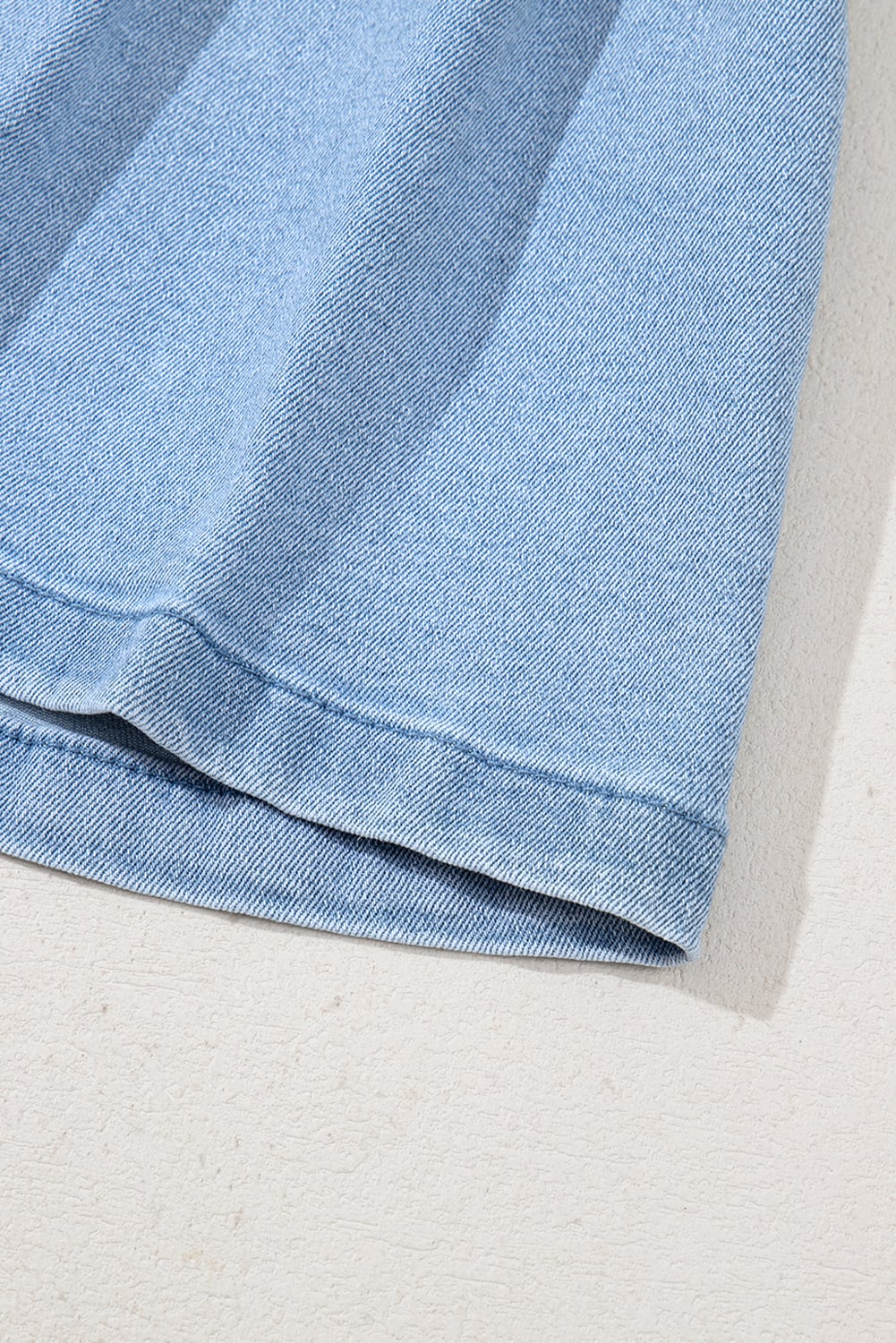 Dusk Blue Pleated Patchwork Wide Leg Lightweight Denim Shorts