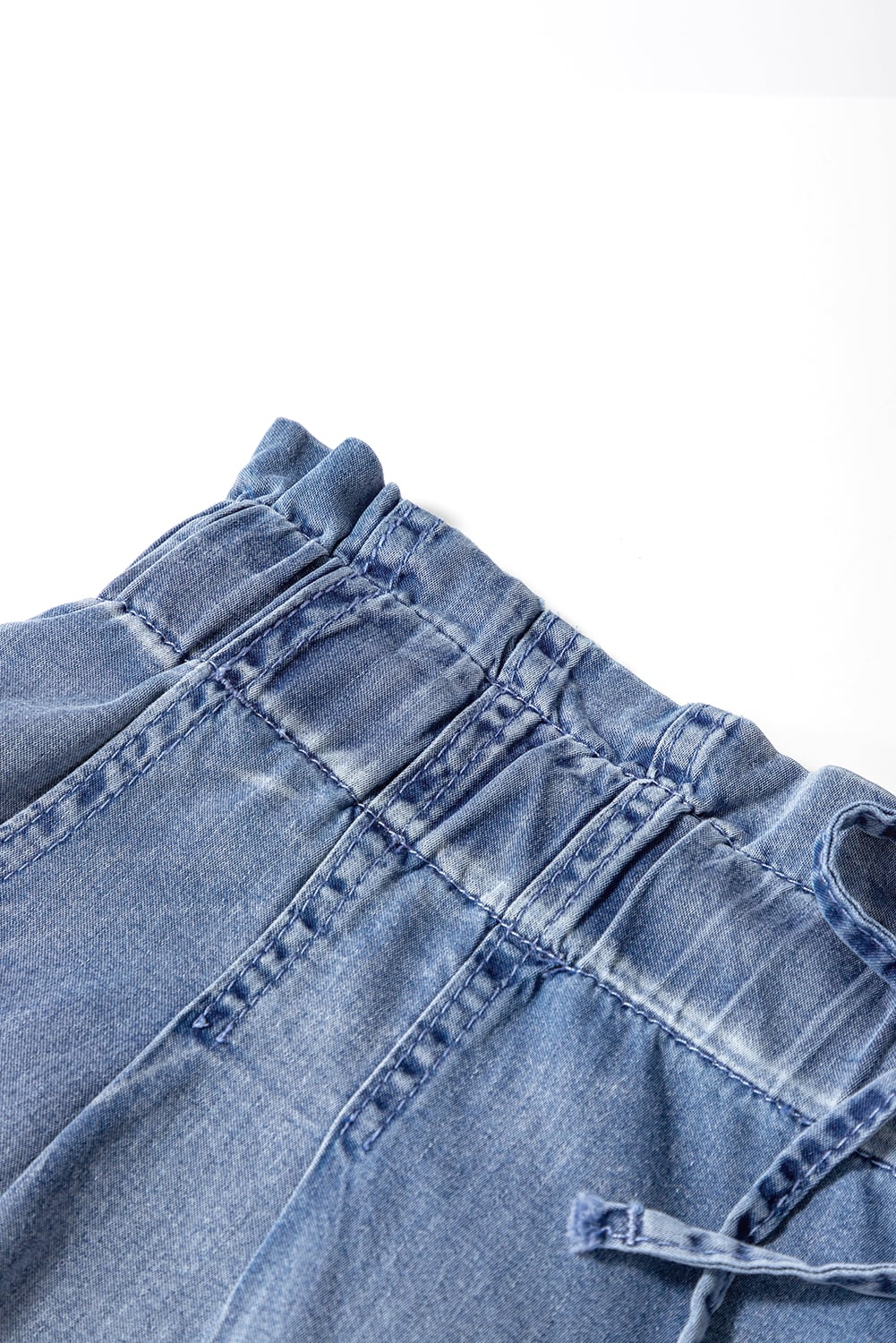 Dusk Blue Raw Hem Lace-up High Waist Plus Size Denim Shorts