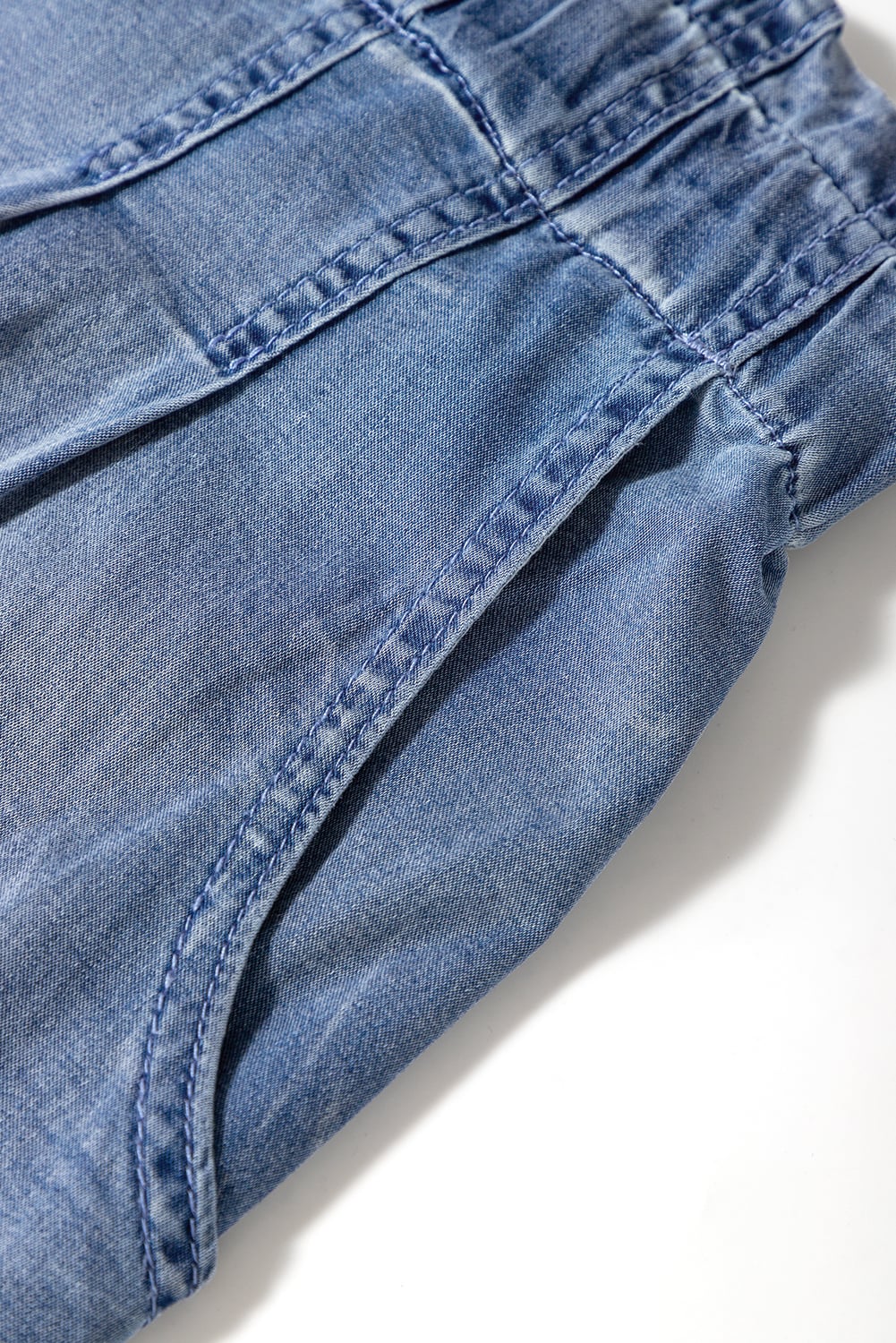 Dusk Blue Raw Hem Lace-up High Waist Plus Size Denim Shorts