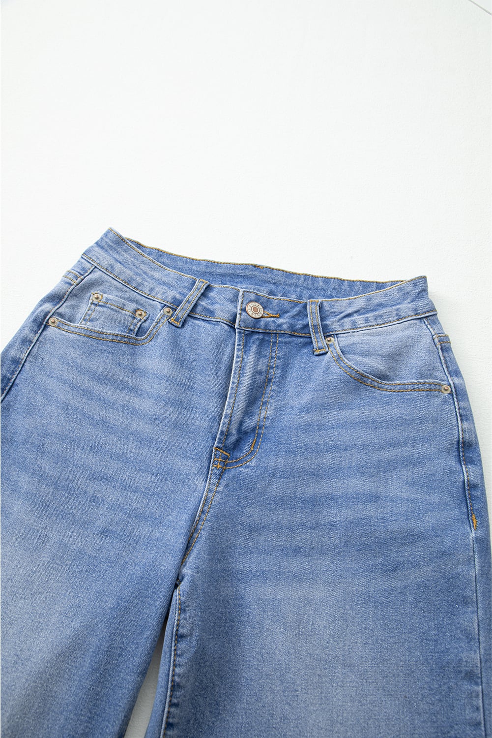 Dusk Blue Raw Hem Unique Cuffs Straight High Rise Loose Jeans