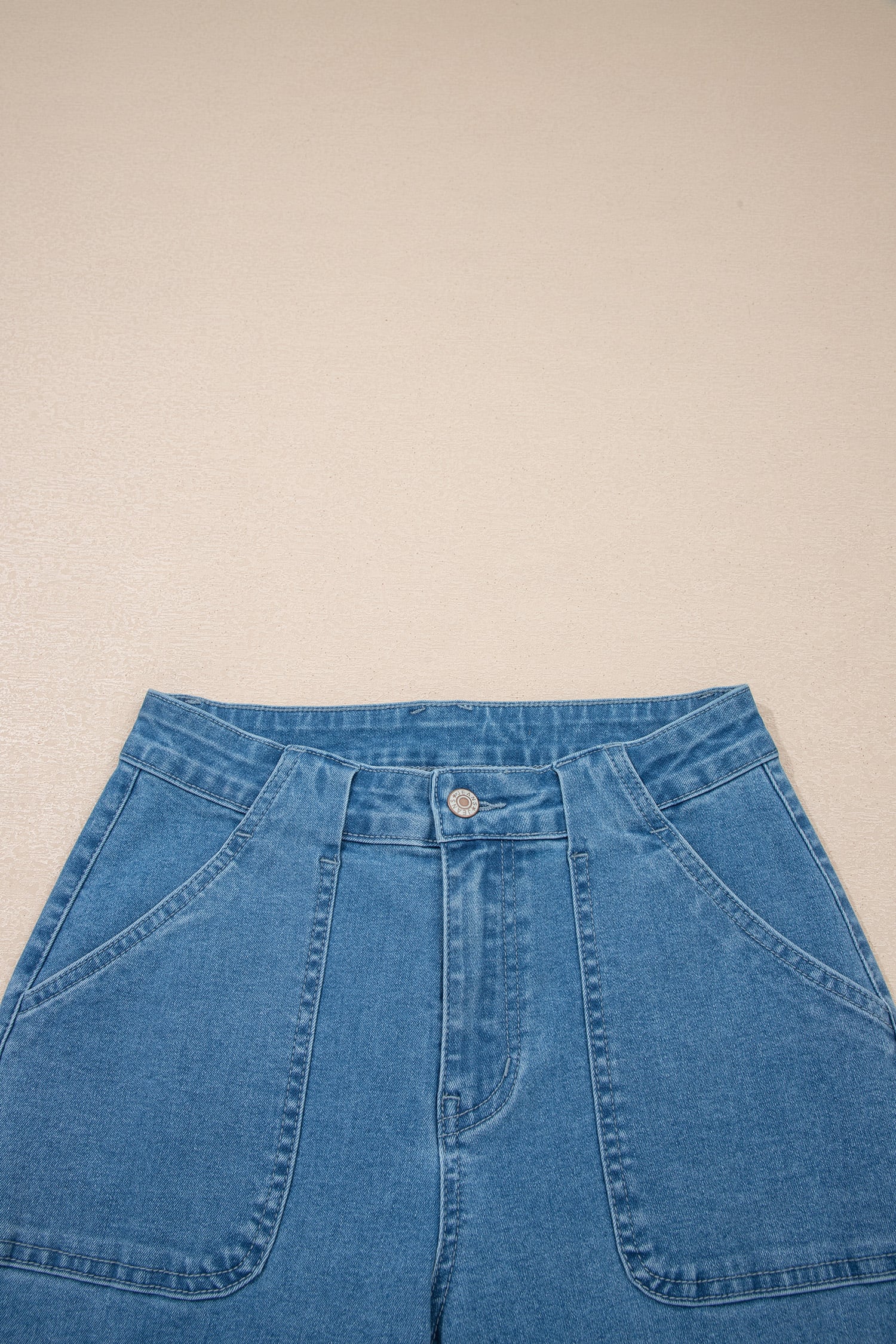 Dusk Blue Retro Washed Patch Pocket Stretchy Jeans