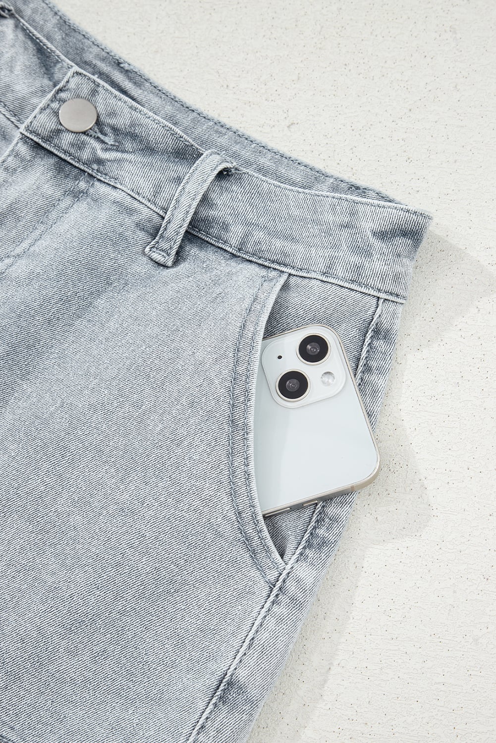 Dusk Blue Scalloped Hemline Acid Wash High Waist Denim Shorts