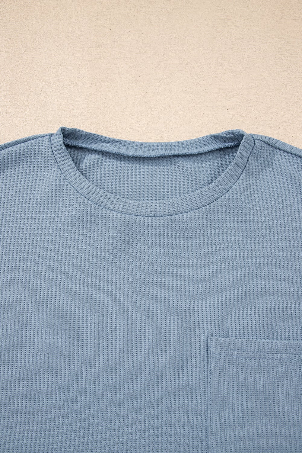 Dusk Blue Solid Color Ribbed Loose Long Sleeve Top Casual Pant Set