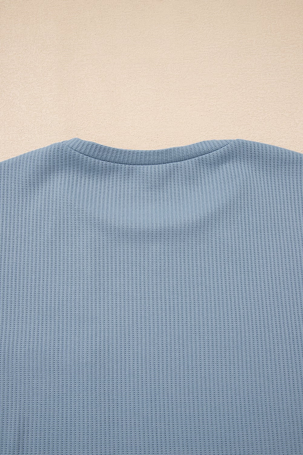 Dusk Blue Solid Color Ribbed Loose Long Sleeve Top Casual Pant Set