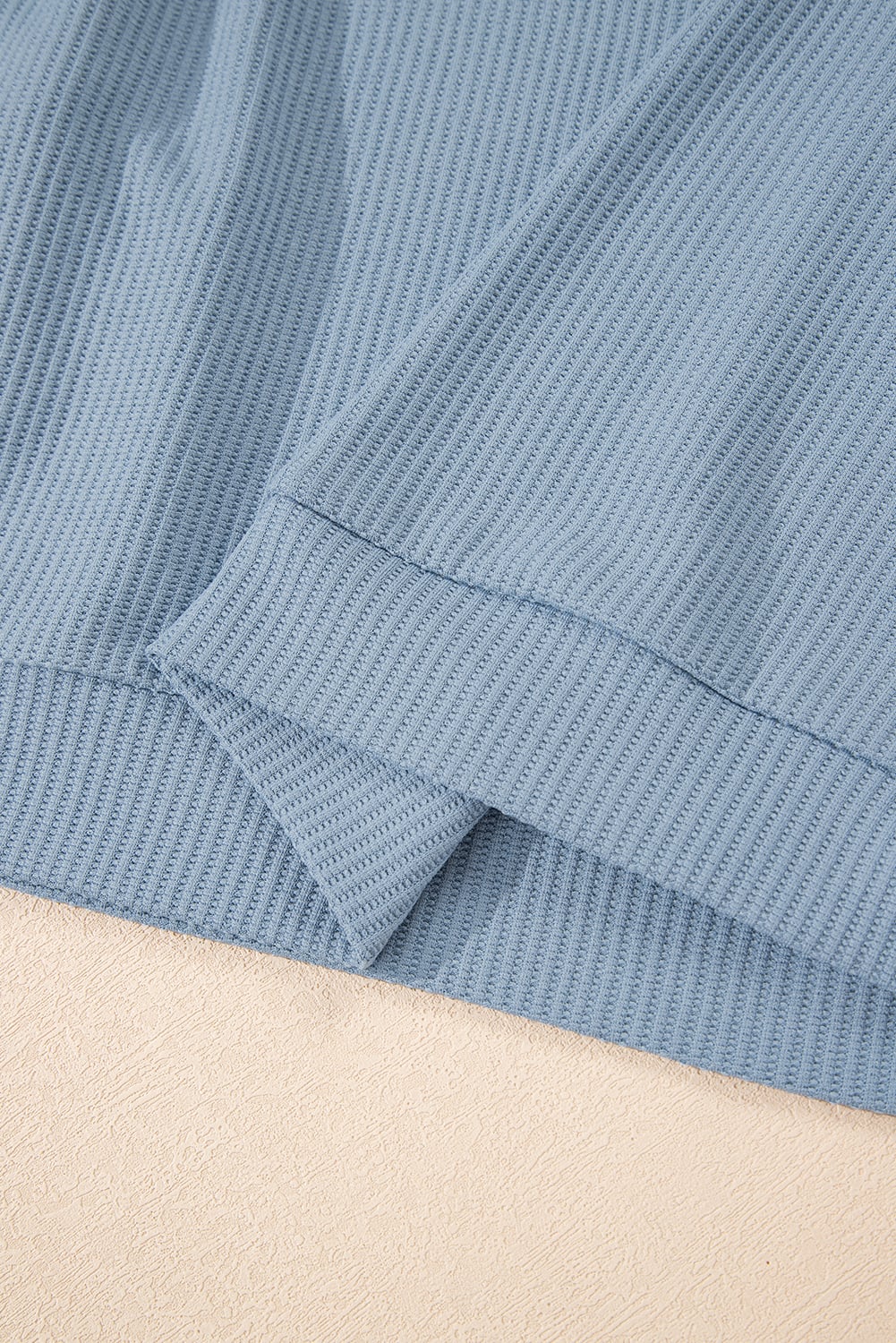 Dusk Blue Solid Color Ribbed Loose Long Sleeve Top Casual Pant Set