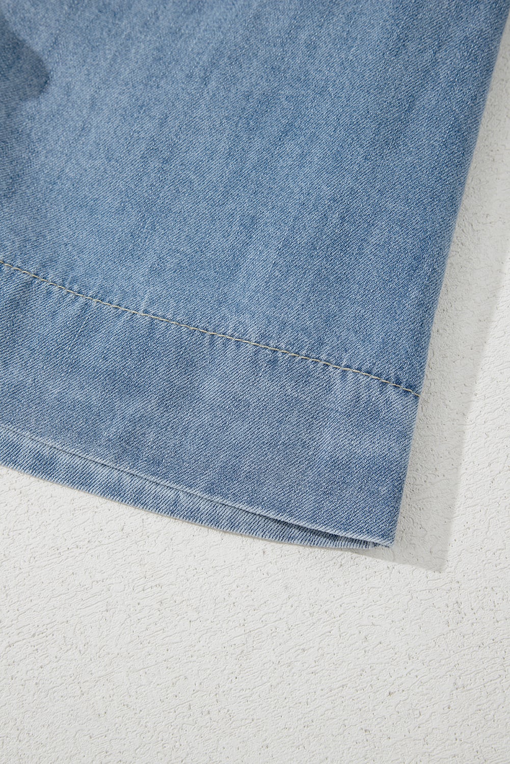 Dusk Blue Tied Front Long Puff Sleeve Denim Top