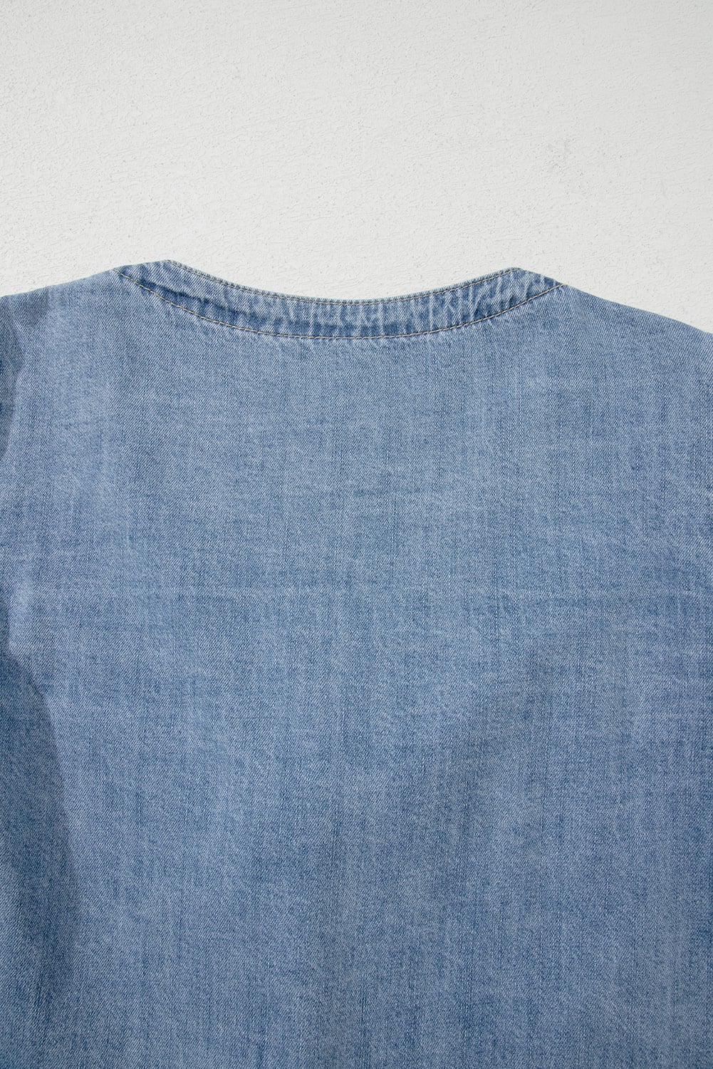 Dusk Blue Tied Front Long Puff Sleeve Denim Top