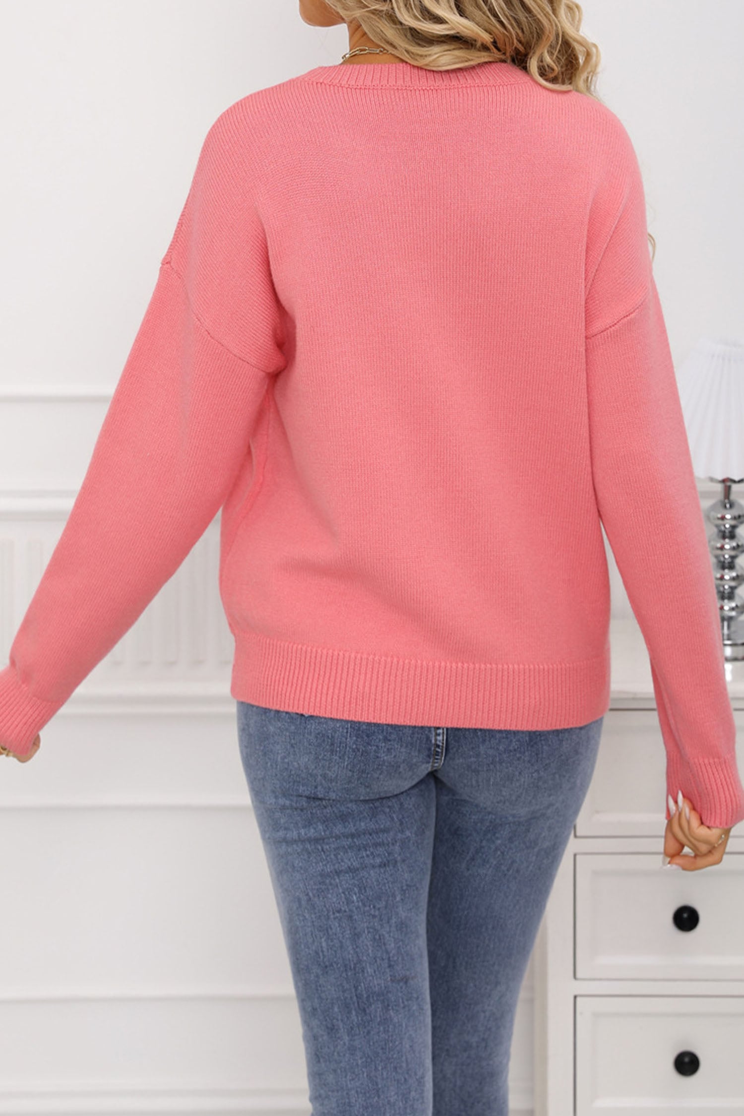 Dusty Pink Heart Bow Graphic Valentine Sweater