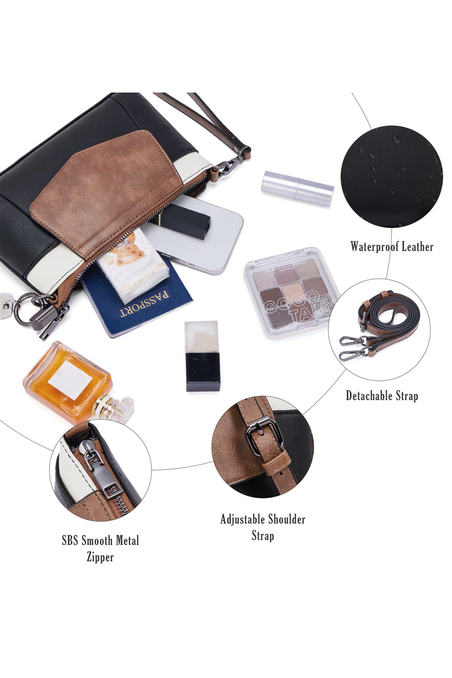 White Color Block Convertible Clutch Single Shoulder Bag