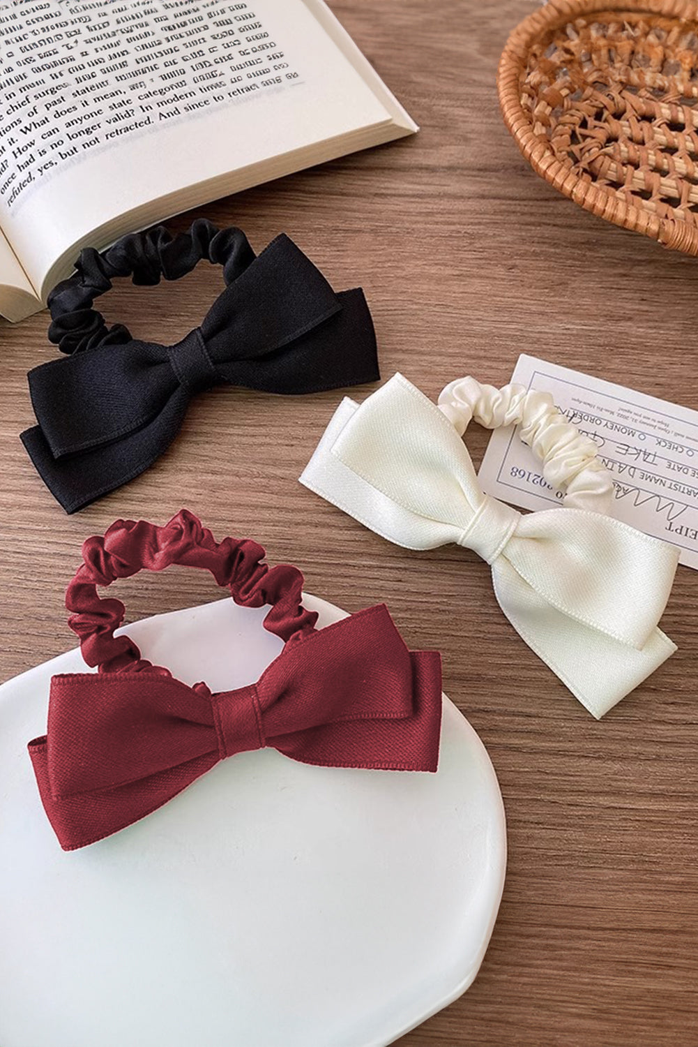 Burgundy Double Bow Scrunchy Hair Tie