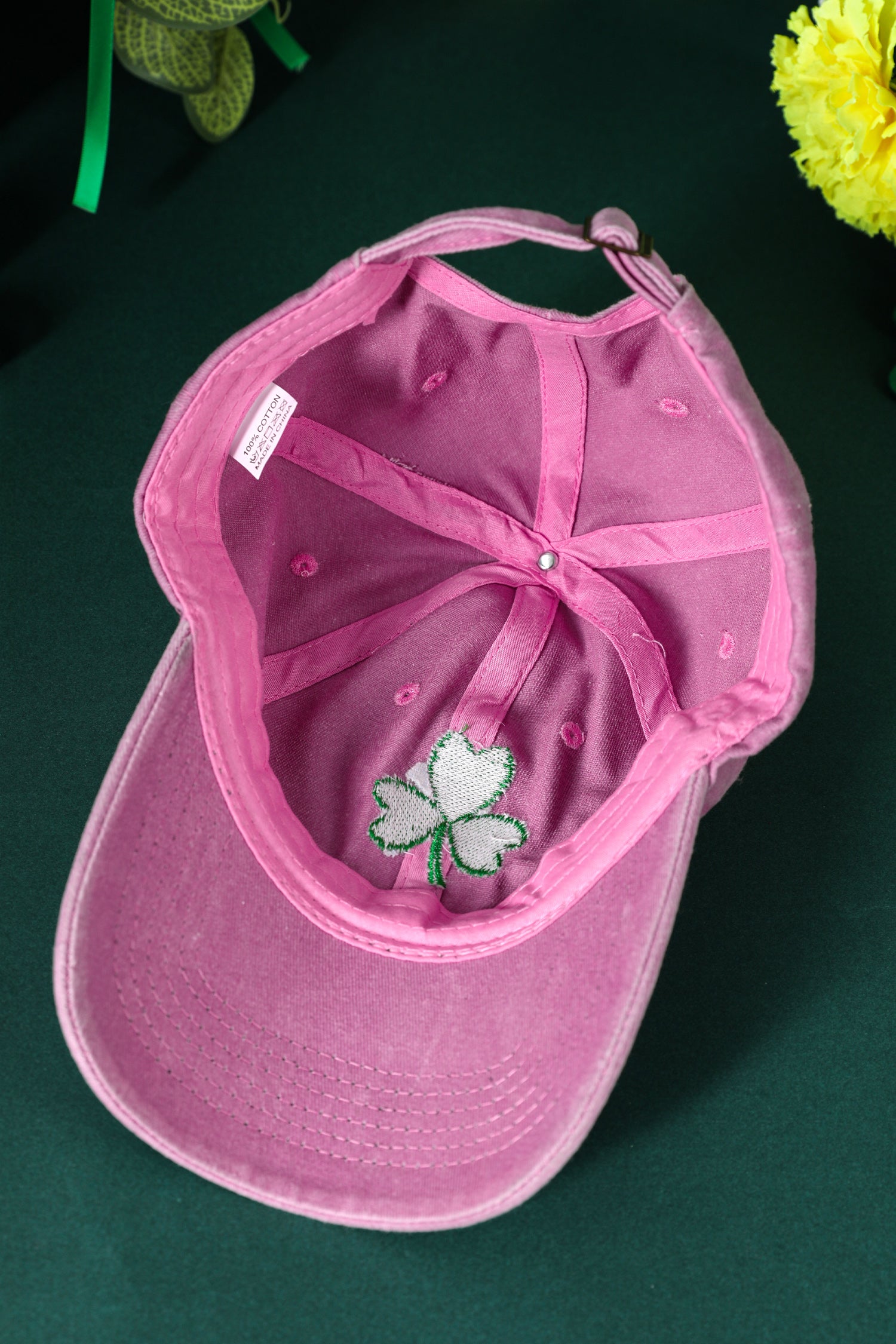 Pink St Patricks Shamrock Embroidered Baseball Cap