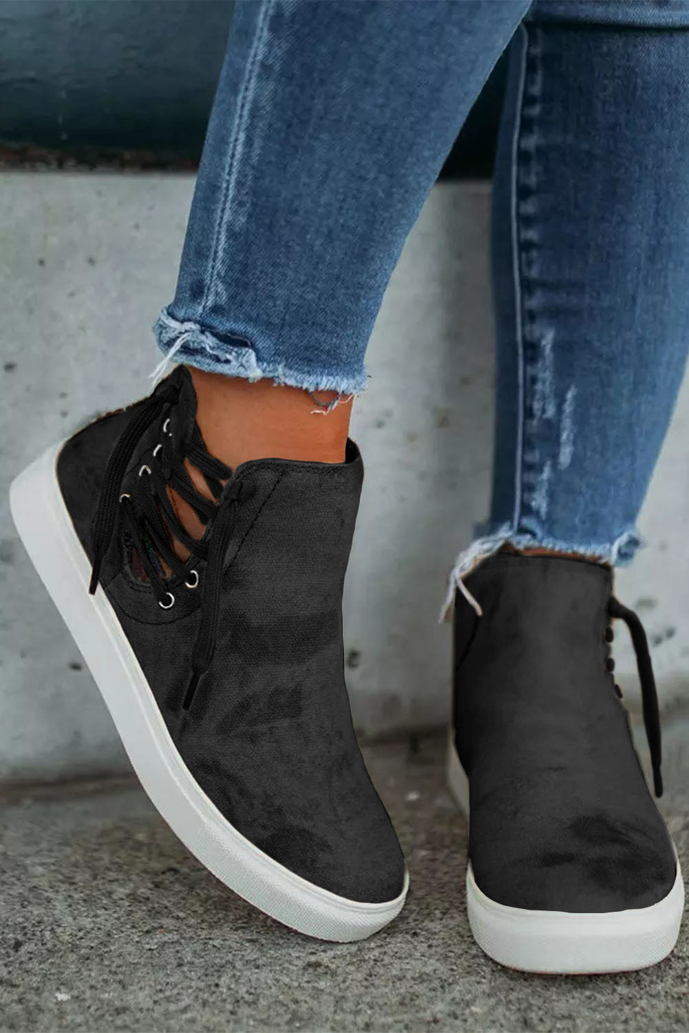 Black High Top Drawstring Zipped Slip-on Sneakers