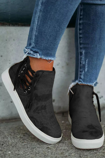 Black High Top Drawstring Zipped Slip-on Sneakers